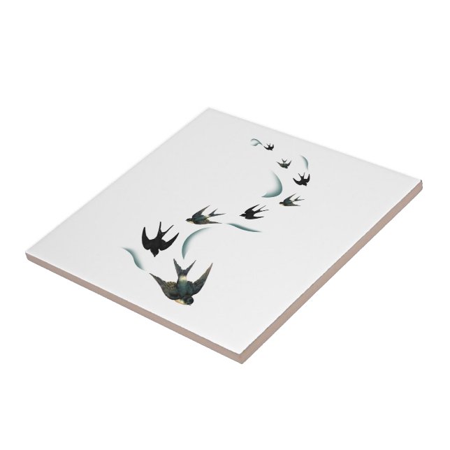 Vintage Swallow Birds Art Ceramic Tile (Side)