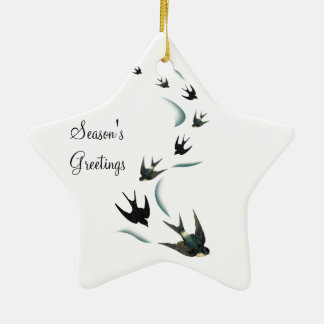 Vintage Swallow Birds Art Star Ornament