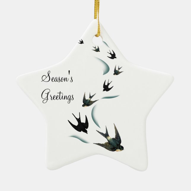 Vintage Swallow Birds Art Star Ornament (Back)