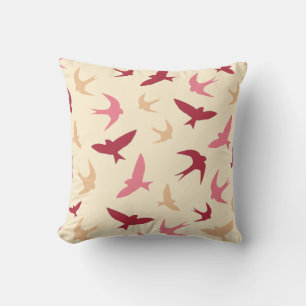 Vintage Swallow Birds Pattern Cream Red Pink Throw Pillow