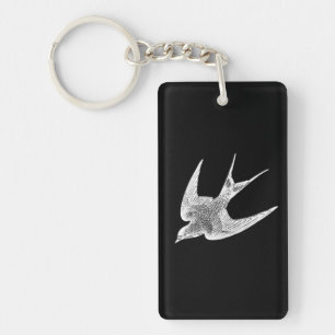 Vintage Swallow Illustration - 1800's Antique Bird Keychain