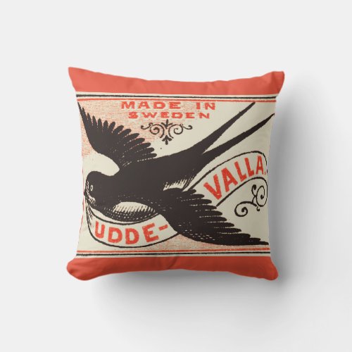 Vintage Swallow Label Art Throw Pillow