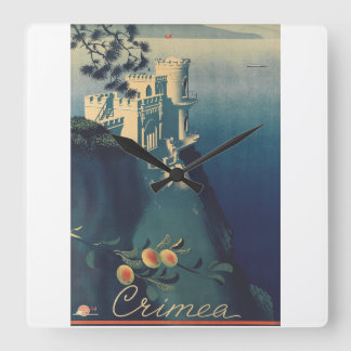 Vintage Swallows Nest Castle Architectural Art Square Wall Clock