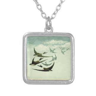 Vintage Swallows Silver Plated Necklace