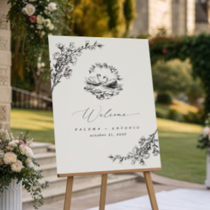 Vintage Swan Hand Drawn Wedding Welcome Sign