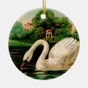 Vintage Swan in the Lake Ceramic Ornament