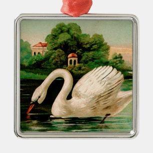 Vintage Swan in the Lake Metal Ornament