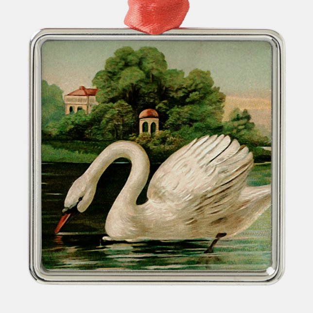 Vintage Swan in the Lake Metal Ornament (Front)