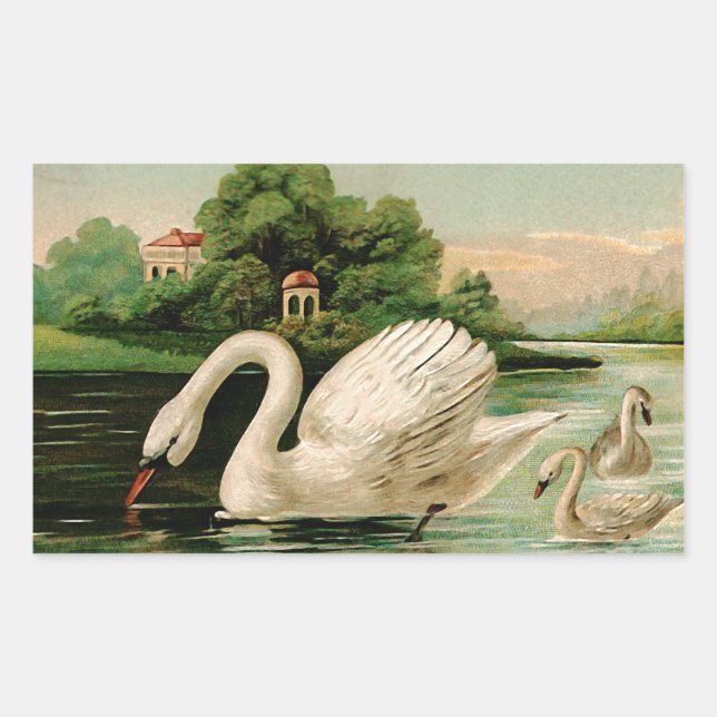 Vintage Swan in the Lake Rectangular Sticker (Front)