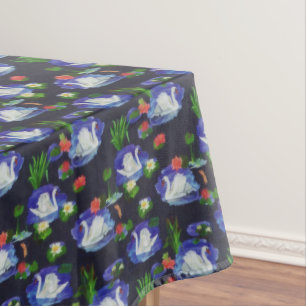Vintage Swan Lake Lily Floral Watercolor Tablecloth