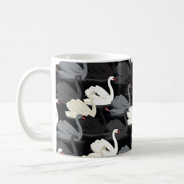 Vintage Swan Lake: Monotone Pattern. Coffee Mug (Left)