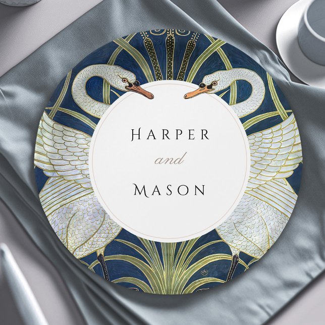 Vintage Swan Love Wedding Paper Plates (Creator Uploaded)
