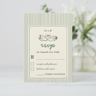 Vintage Swan Monogram Retro Green Stripes Wedding RSVP Card