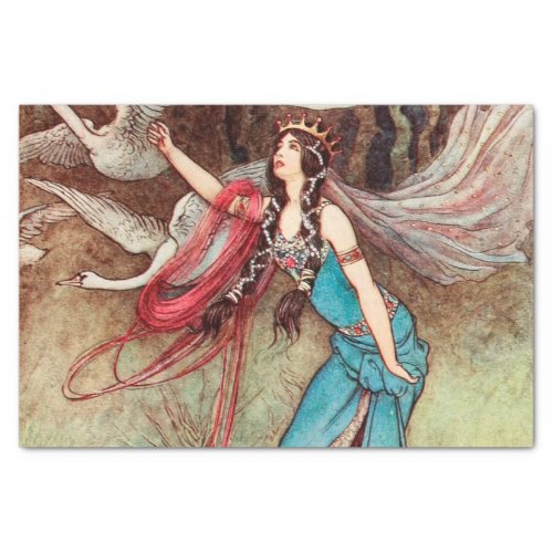 Vintage Swan Princess Witch Decoupage Art Tissue Paper