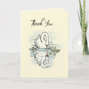Vintage Swan Reflection Colorized Thank You Card