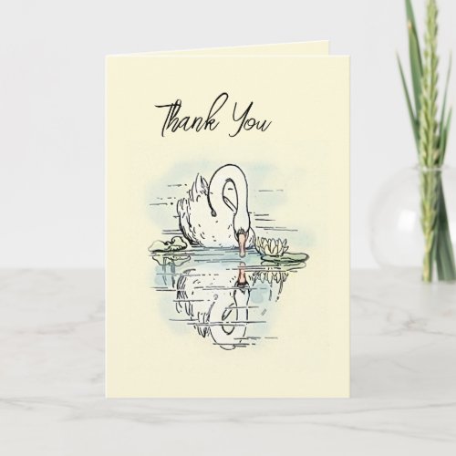 Vintage Swan Reflection Colorized  Thank You Card
