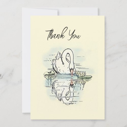 Vintage Swan Reflection Colorized  Thank You Card