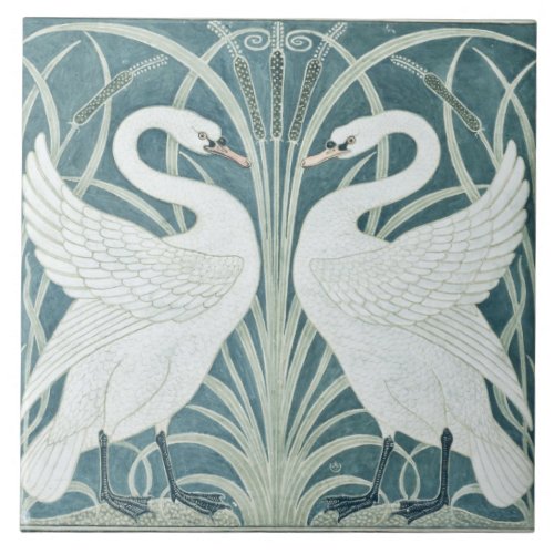 Vintage Swan Rush And Iris by W Crane Ceramic Tile