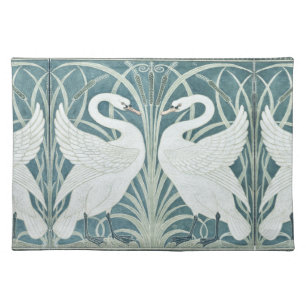 Vintage Swan, Rush And Iris by W. Crane Cloth Placemat