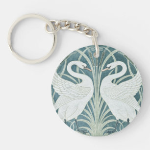 Vintage Swan, Rush And Iris by W. Crane Keychain