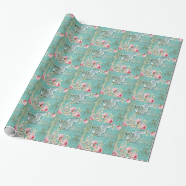 Vintage Swan Wrapping Paper (Unrolled)