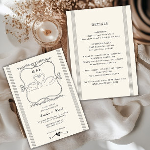 Vintage Swans All In One Monogram Wedding Invitation