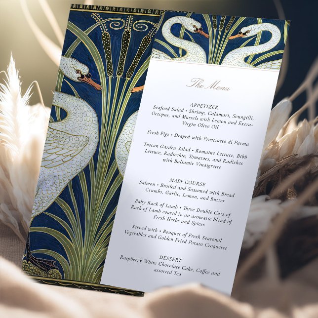 Vintage Swans Art Deco Wedding Menu Card (Creator Uploaded)