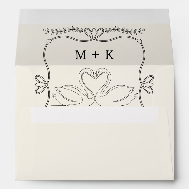 Vintage Swans Monogram Initials Cream Wedding  Envelope (Back (Bottom))
