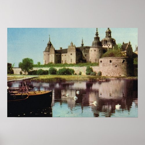 Vintage Sweden Kalmar medieval castle moat Poster
