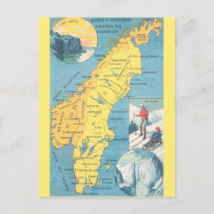 Vintage Sweden Map Postcard