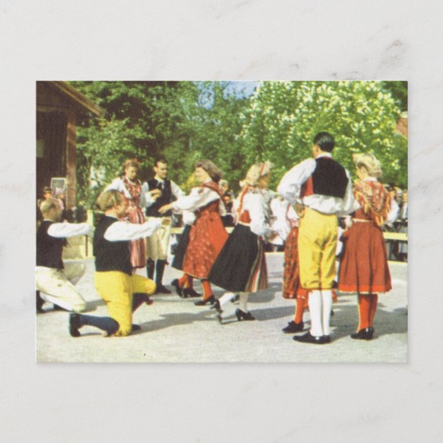 Vintage Sweden, Traditional Swedish dancing Postcard (Front)