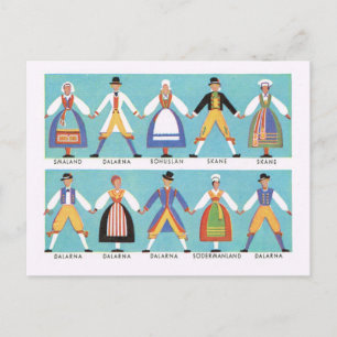Vintage Sweden, Traditional Swedish folk costume 2 Postcard