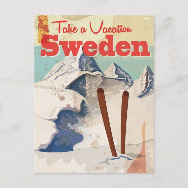 Vintage Sweden Travel Poster Postcard (Front)