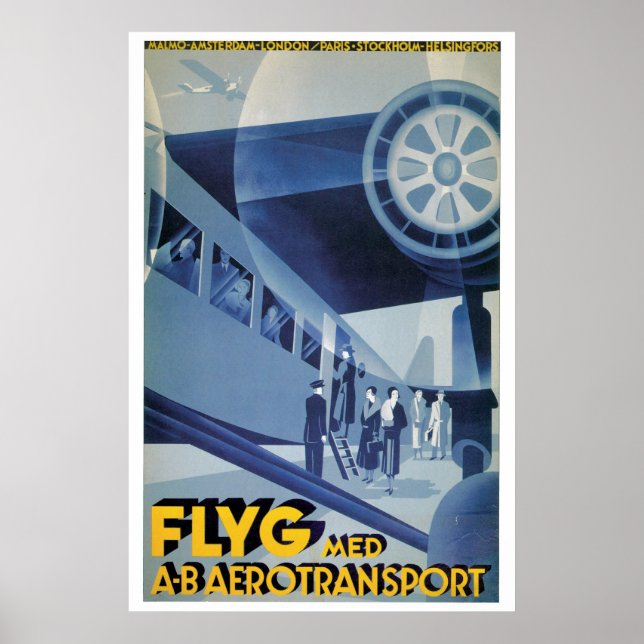Vintage Swedish Airlines (ABA) Travel Ad Poster (Front)
