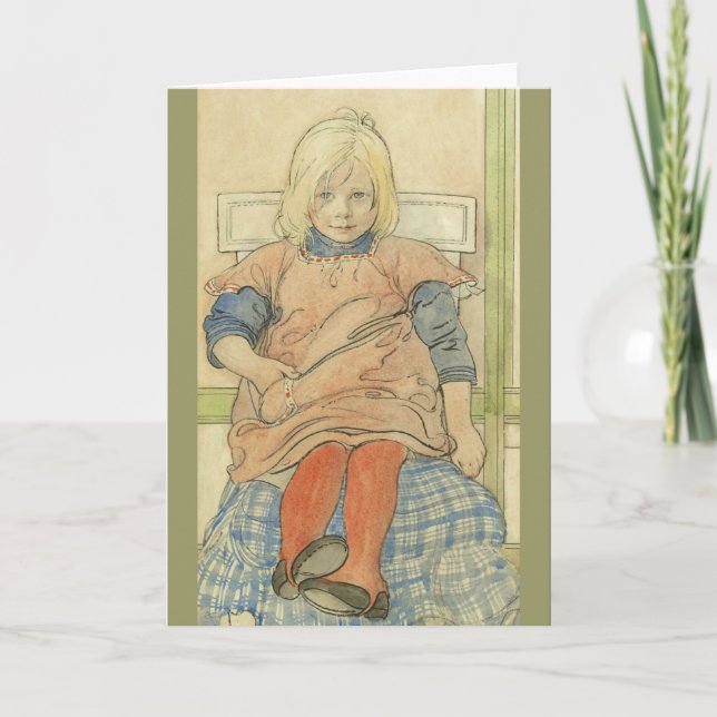 Vintage Swedish Girl on Plaid Chair Card (Front)