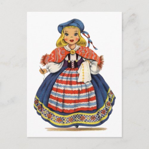 Vintage Swedish girl traditional dress Postcard