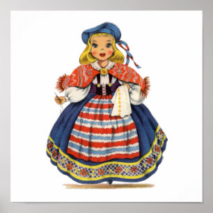 Vintage Swedish girl traditional dress Poster