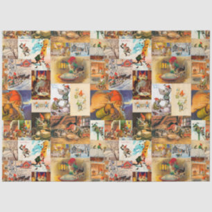 Vintage Swedish Jultomte Gnome Collage Tissue Paper