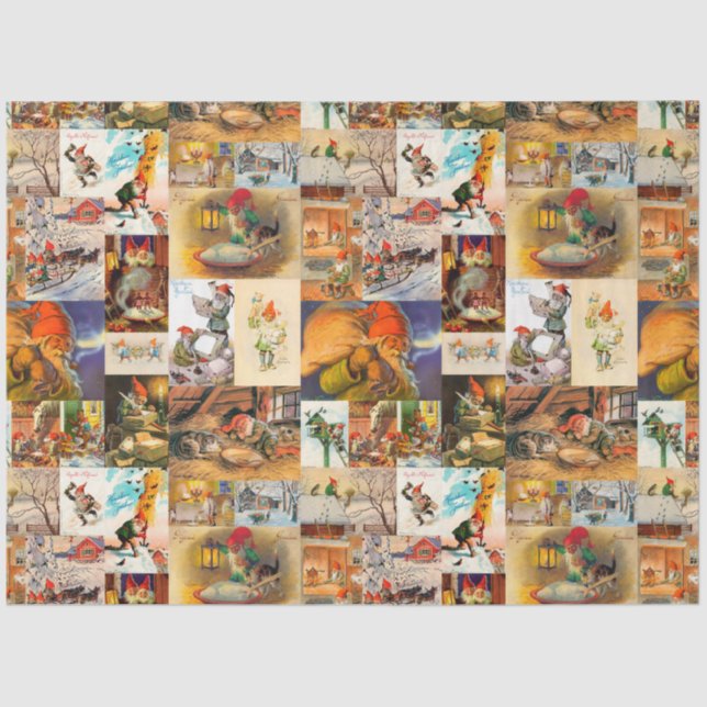 Vintage Swedish Jultomte Gnome Collage Tissue Paper (Front)