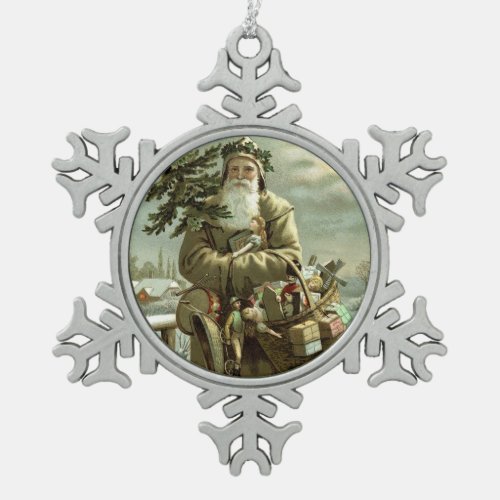 Vintage Swedish Santa Snowflake Pewter Christmas Ornament
