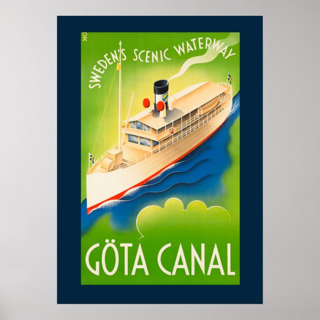 Vintage Swedish Scenic Waterway Travel Poster (Front)