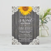 Vintage Sweet 16 Rustic Sunflower Laced Barn Wood Invitation (Standing Front)