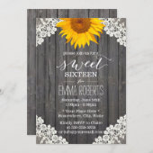 Vintage Sweet 16 Rustic Sunflower Laced Barn Wood Invitation (Front/Back)