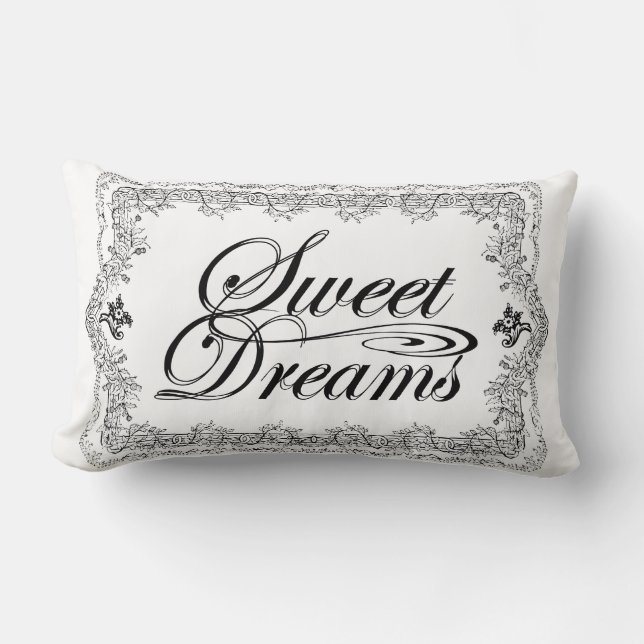 vintage sweet dreams retro black and white pillow (Front)