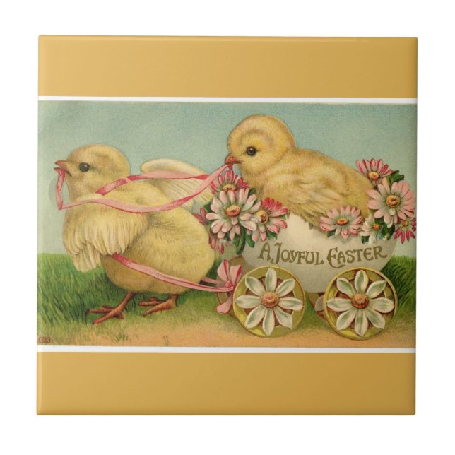 Vintage Sweet Fluffy Chicks Easter Ceramic Tile (Front)