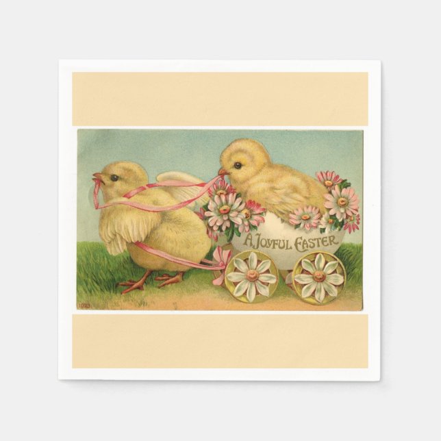 Vintage Sweet Fluffy Chicks Easter Paper Napkins (Front)