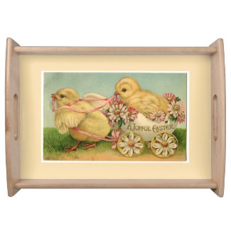 Vintage Sweet Fluffy Chicks Easter Serving Tray