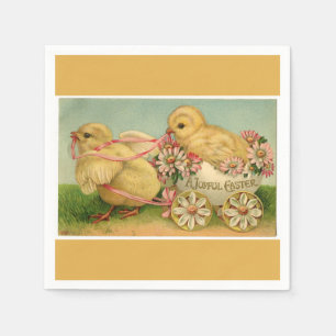 Vintage Sweet Fluffy Chicks Gold Easter Paper Napkins