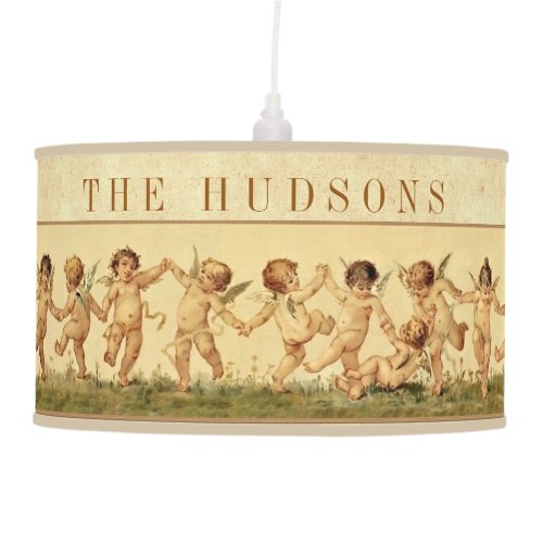 Vintage Sweet Happily Dancing Cherubs Personalized Hanging Lamp