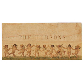 Vintage Sweet Happily Dancing Cherubs Personalized Wood Flash Drive